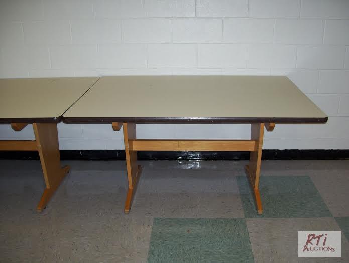 lot 103 image: (4) Art tables, 5_x 4_, (1) solid wood librar...