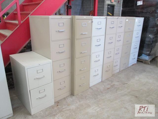 lot 75 image: (7) Four drawer file cabinets, (1) two drawer...