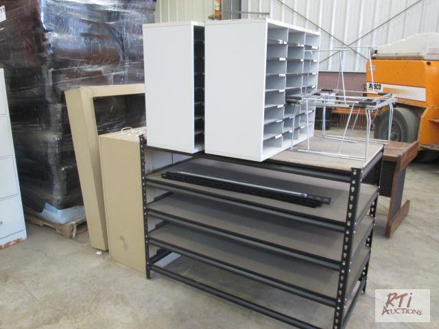 lot 76 image: 4 shelf storage unit, four drawer plan file c...