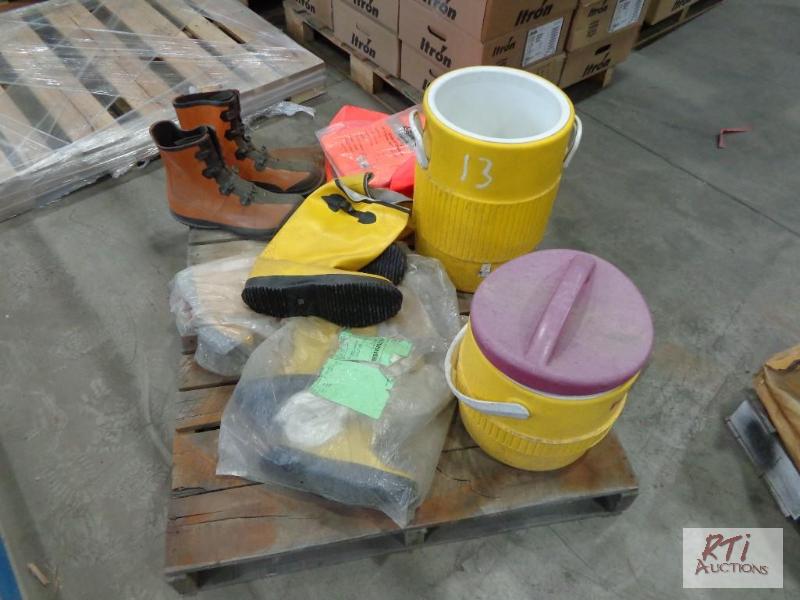 lot 13 image: rubber boots &amp Igloo coolers...