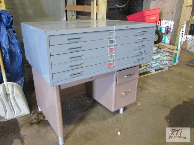 lot 116 image: Metal desk and metal plan storage file. Sells...