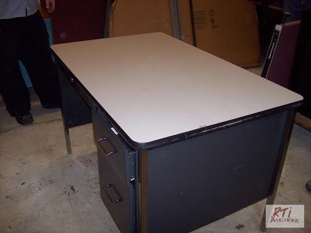 lot 113 image: 2 metal teacher desks, all equipment sells AS...