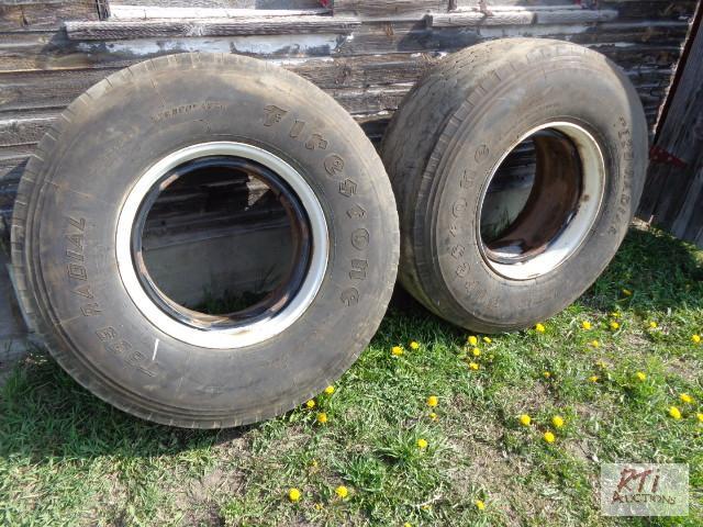 lot 51 image: (2) Used Firestone 4.2565R22.5 Tires and Rim...