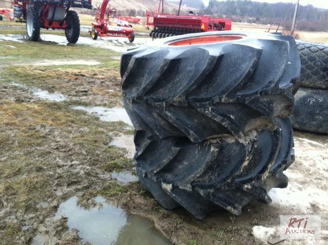 lot 40 image: Set of 28L x 26 rice tires mounted on 8 bolt ...