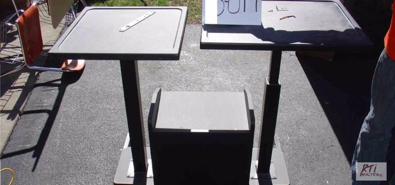 lot 83 image: (2) tables (3-002), metal shelf (3-006), tabl...