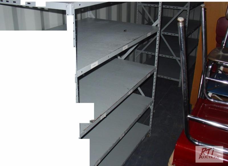 lot 84 image: (3) double wooden shelves, five shelves on ea...