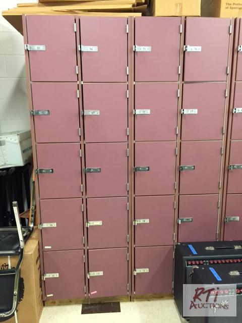 lot 93 image: Music lockers, 3 sets of 10, 7x23x34 each. St...