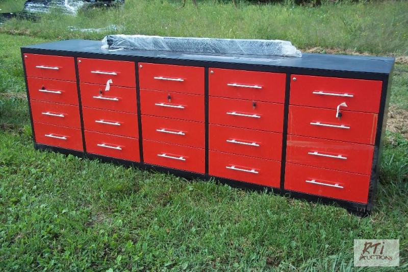 lot 45 image: 20-drawer workstation, red, new. Dimensions a...