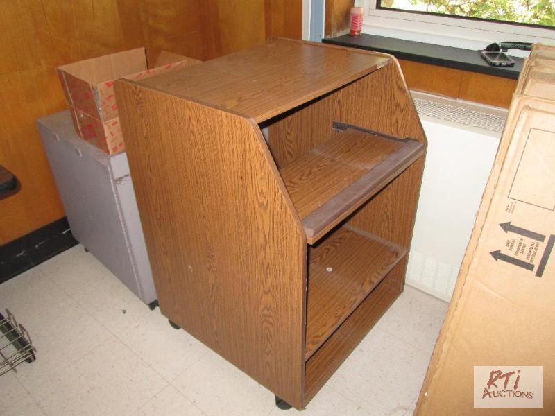 lot 64 image: Metal printer cabinet, (14) Adler Royal typew...