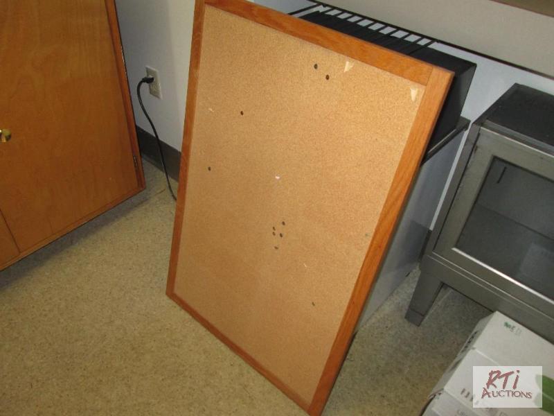 lot 69 image: 3x4 cork board, small desktop hutch, two tier...