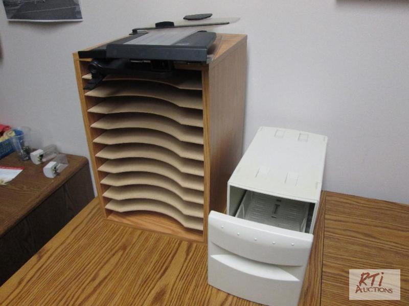 lot 73 image: Monitor riser with side shelves, eleven tier ...