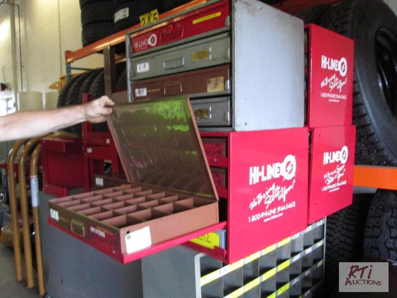 lot 97 image: (4) small parts bins with drawers, (6) extra ...