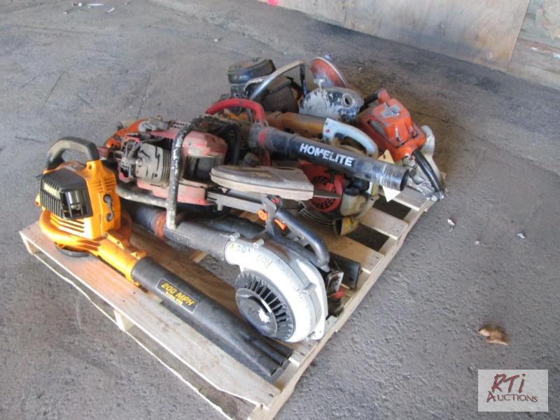lot 53 image: Pallet of demo saws and leaf blowers, conditi...