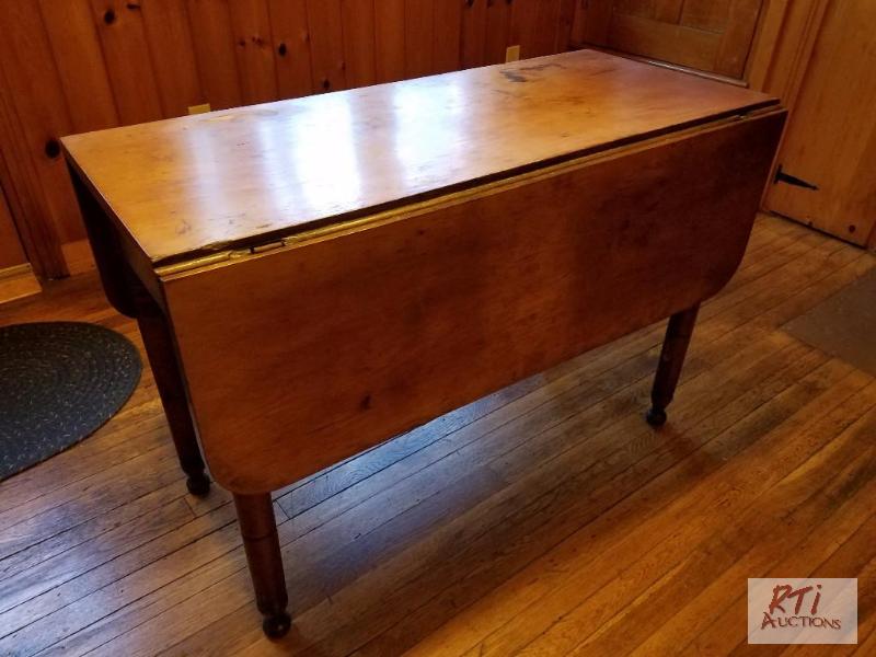 lot 91A image: Antique wooden kitchen table. Sides fold up t...