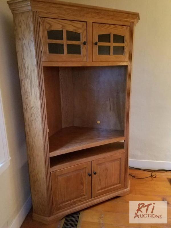 lot 91C image: Ashley Furniture oak corner entertainment cab...