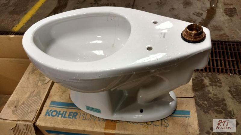lot 114 image: (2) Kohler toilets. 4350-0 White. New still i...
